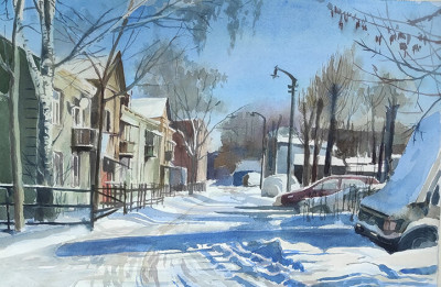 Февраль в старых Мытищах. Строитель