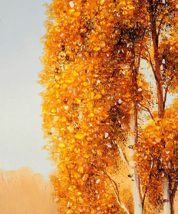 Картина с янтарем «Берёзы»
