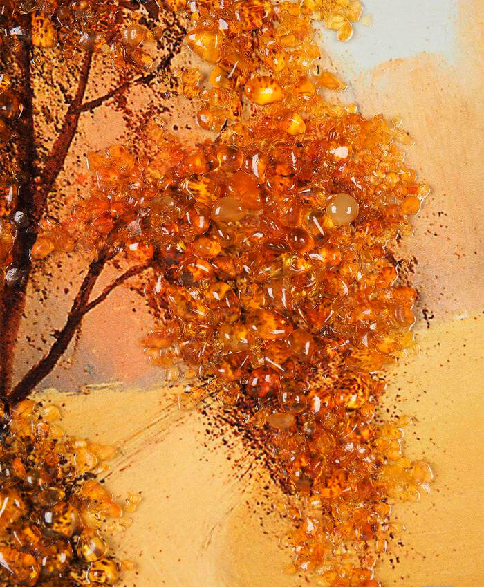 Картина с янтарем «Берёзы»